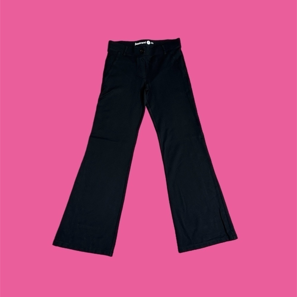 Betabrand Women’s Soft Mid-Rise Flare Pull On Pants Black Sz XS Petite